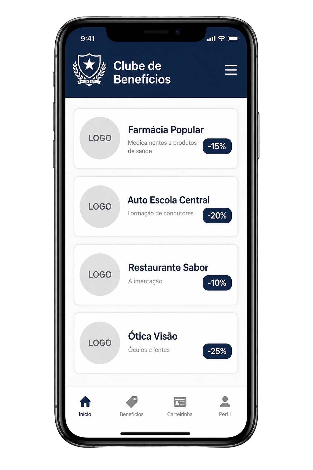 Tela do app: Clube de benefícios