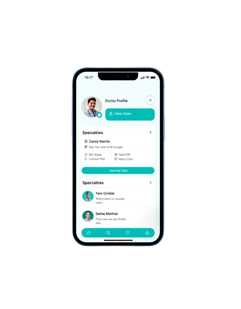 Tela do app: Equipe e especialidades