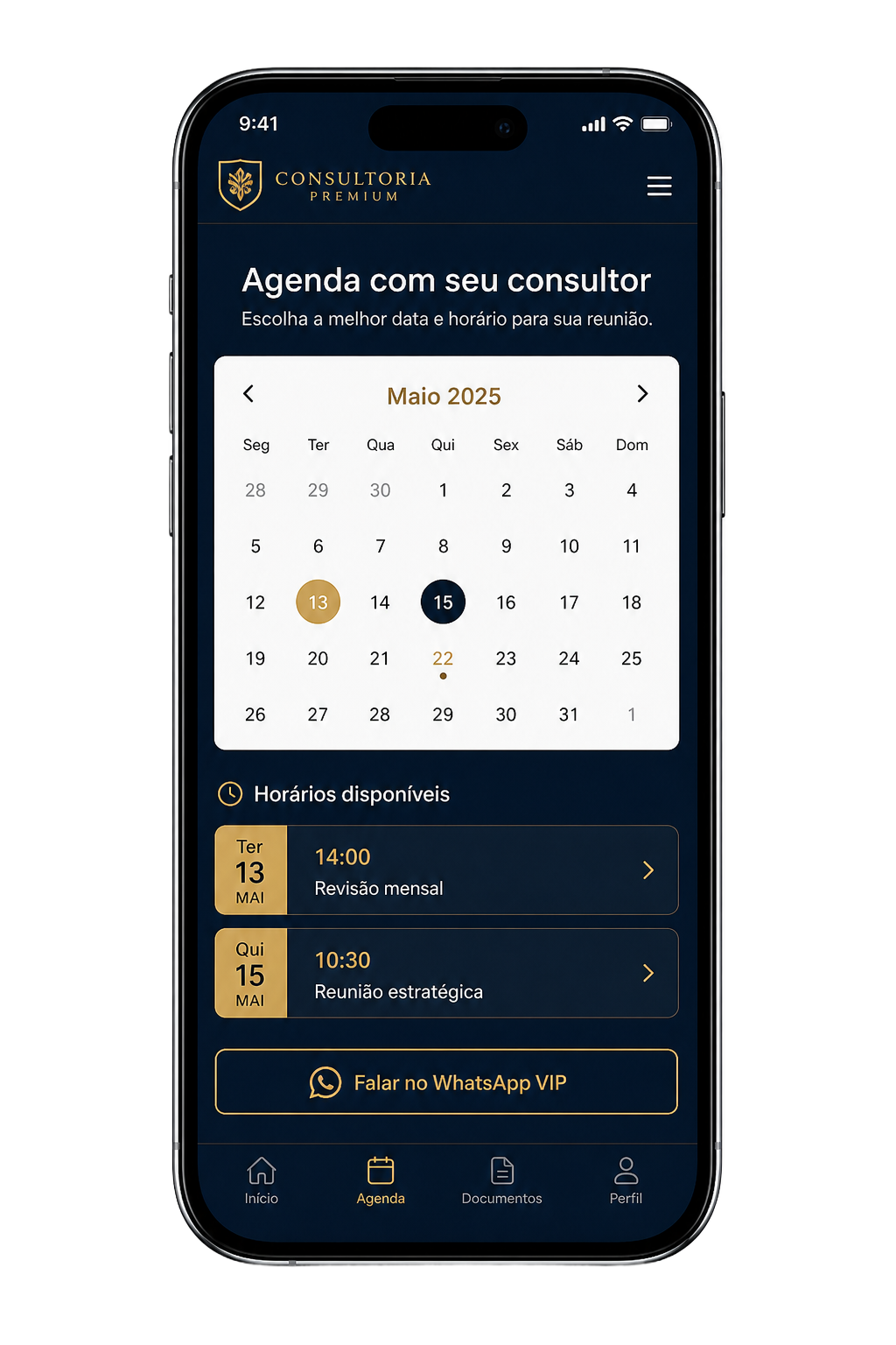 Tela do app: Agenda VIP