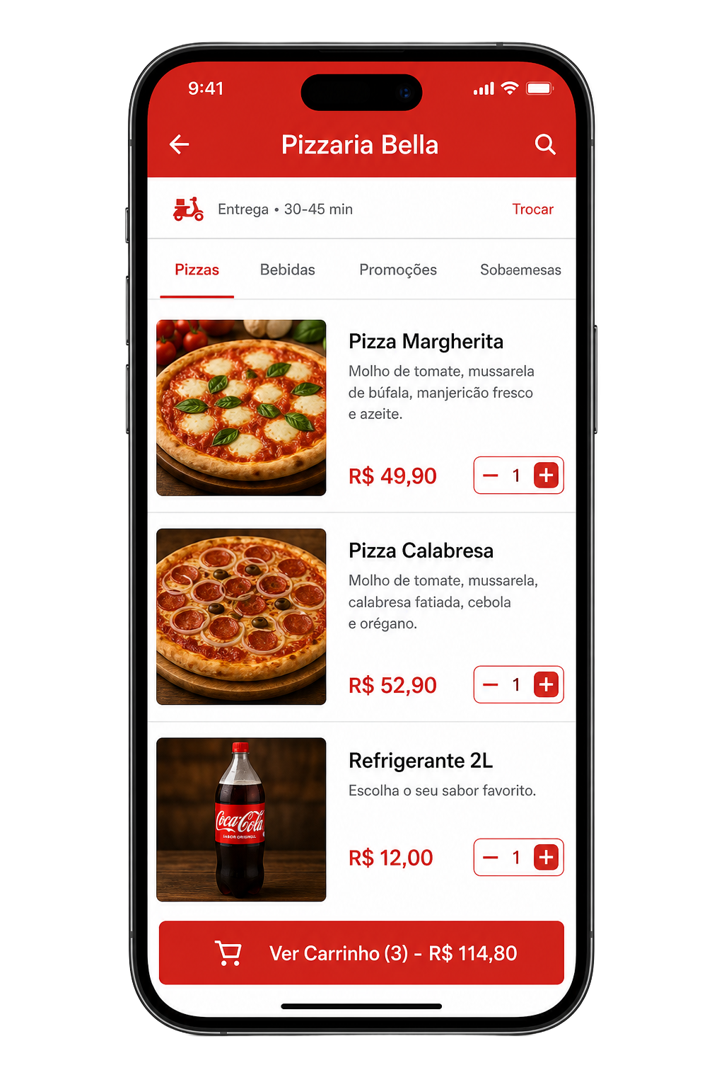Tela do app: Cardápio próprio