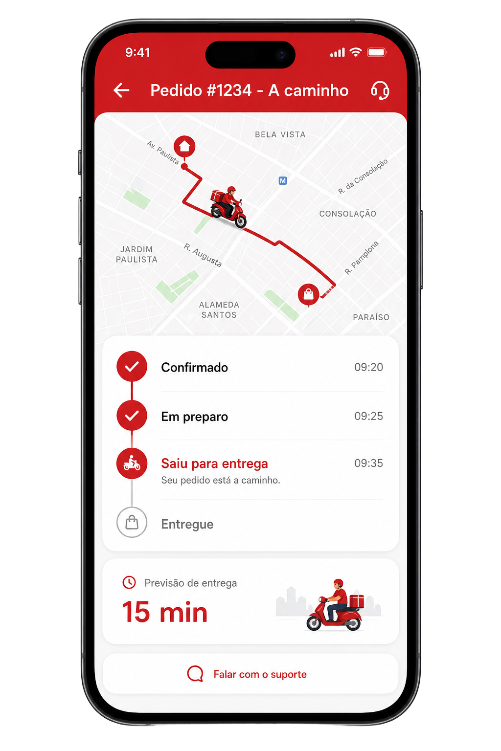 Tela do app: Rastreamento em tempo real