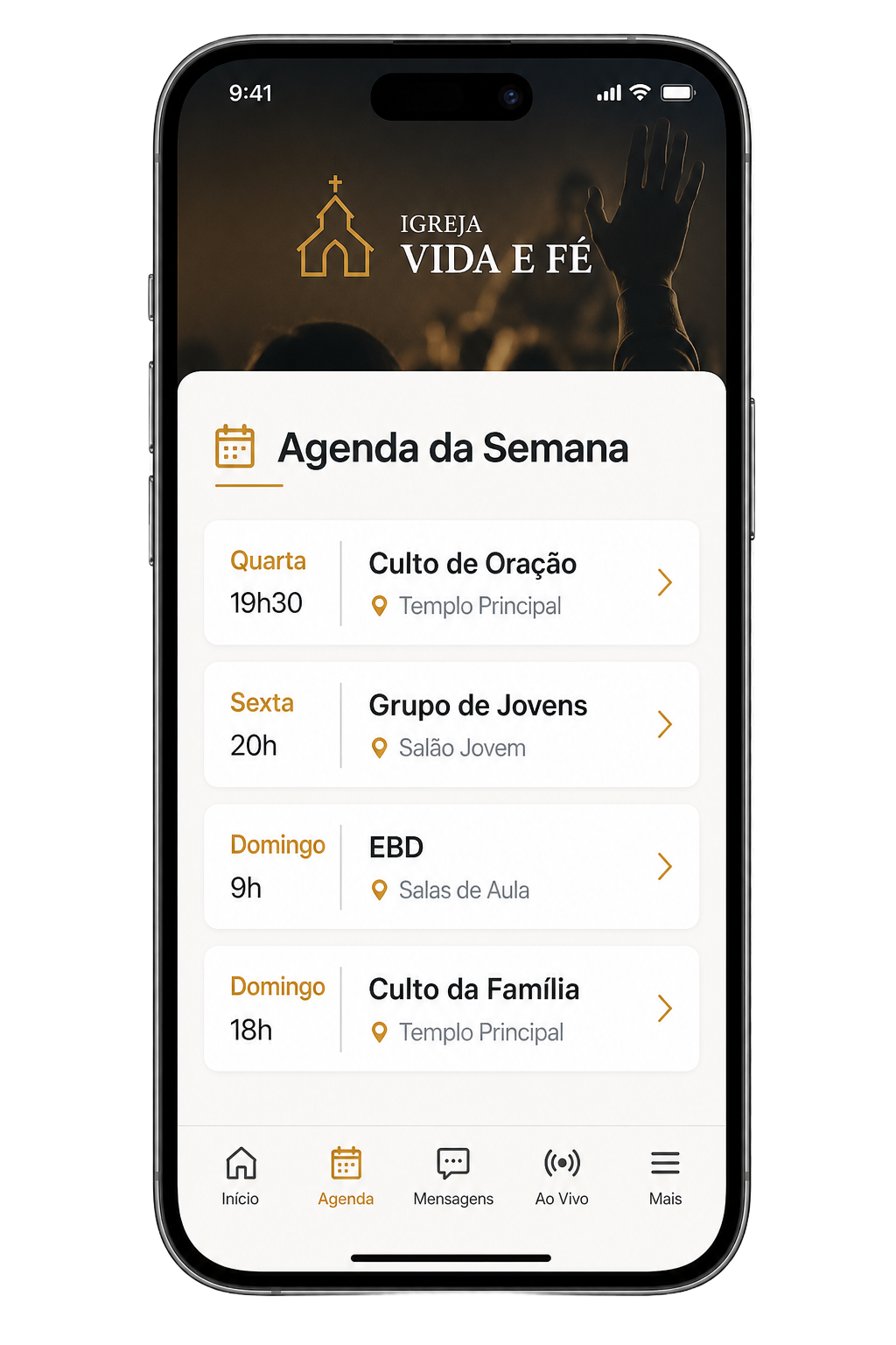 Tela do app: Agenda da semana