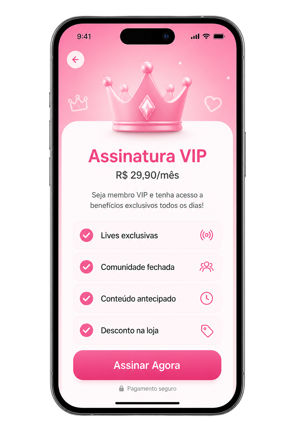 Tela do app: Assinatura VIP