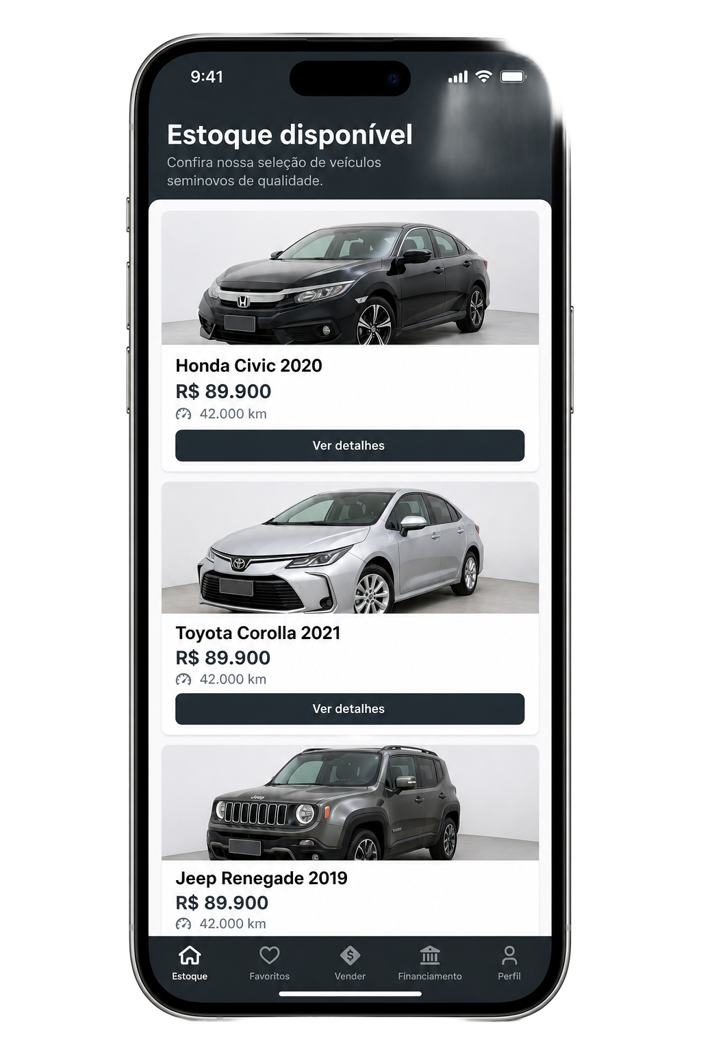 Tela do app: Estoque disponível