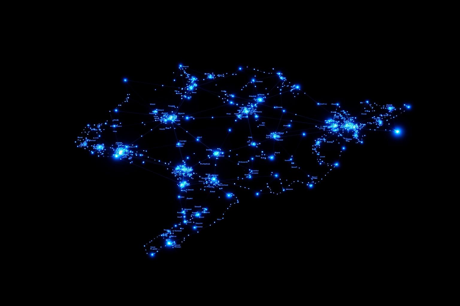 Constelação luminosa simbolizando cidades brasileiras conectadas pela digitalização