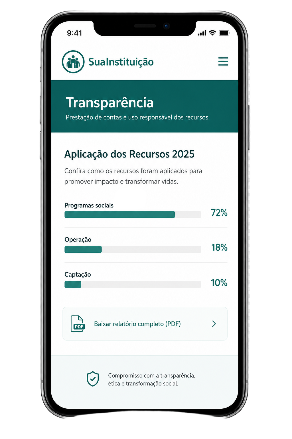 Tela do app: Transparência