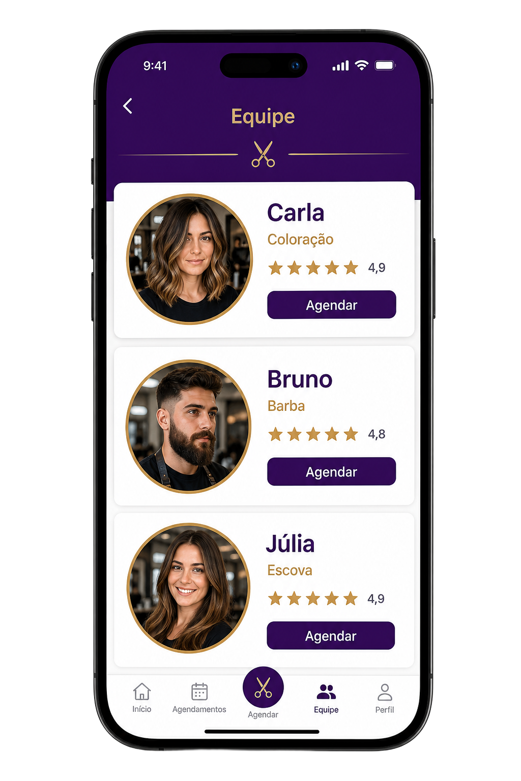Tela do app: Escolha de profissional